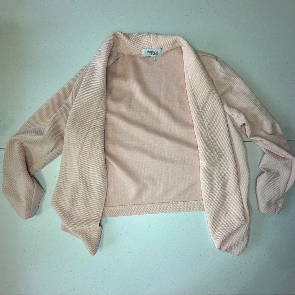 Charlotte Russe‎ light pink/peach 3/4 sleeves cropped cardigan women’s medium - Picture 6 of 14